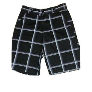 Op Ocean Pacific Men’s Cotton Shorts Size 30 Black, White, Purple Plaid Striped